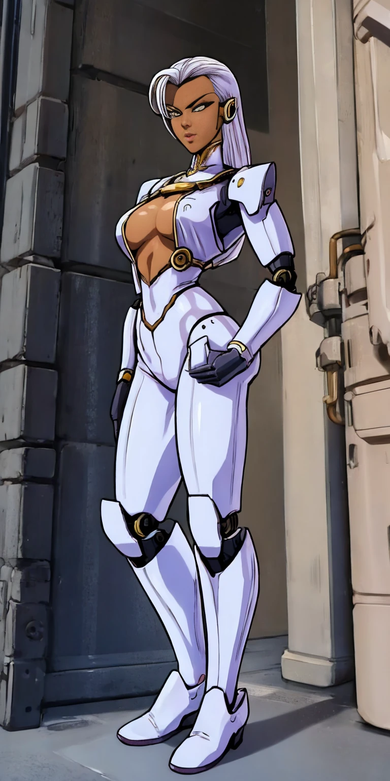 1GIRL, SOLO, (phoenix mecha helmet:1), (BIG BUTTOCKS, HUGE BOOBS:1.4), (PHOENIX MECHA GUARD ARM, GLOVES), (white, purple, PHOENIX MECHA CYBER SHINY ARMORED SUIT, ROYAL CAPE, CLEAVAGE, MECHA SKINTIGHT PANTS, GUARD ARMOR LEGS, HIGH HEELS:1.4), (MUSCULAR BODY, SEXY LONG LEGS, FULL BODY:1.5), (MUSCLE ABS:1.2), (LOOKING AT VIEWER:1), (WALKING DOWN HALLWAY OF FUTURISTIC SPACE STATION:1.3), PHYSICALLY-BASED RENDERING, ULTRA HIGHT DEFINITION, 16K, 1080P.
