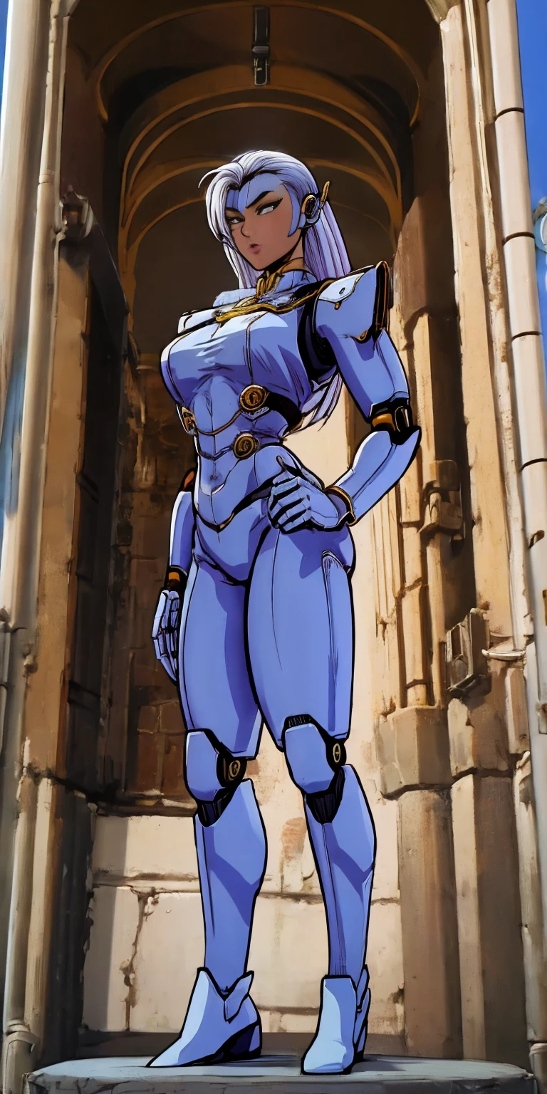 There is a woman in a robot suit posing next to an ancient building, Beautiful white girl half cyborg, Cute cyborg girl, Beautiful girl cyborg, Perfect Robot Girl, Cyborg girl, Young cyborg grady, Beautiful Female Robot, Beautiful robot woman, cyborg girl, perfect cyborg female, porcelain cyborg, Female robot, Beautiful cyborg images, Pirotess standing feet together, high boots
