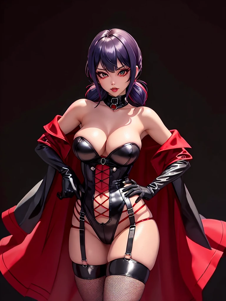 nsfw, fishnets, ((solo, solo focus, solo girl,1girl))++,(evil milf dominatrix Marinette Dupain-Cheng Ladybug)+++, low_twintails, red_hair, two tone hair, multicolored_hair, black_hair, solo, short_hair, high_heels, garter_straps, thighhighs, piercing, bare_shoulders, collar, nipple_piercing, red_eyes, thioots, corset, boots, lips, huge_breasts, voluptous, standing, looking_at_viewer, no_panties, gloves, makeup, garter_belt, full_body, lipstick, black_legwear, thighs, thick_thighs, parted_lips, coat, shiny, cleavage, dress, strapless, black_footwear, evil_red_eye, background, large_breasts, areolae, shiny_skin, choker, grey_background, red_lipstick, black_gloves, blush, pubic_hair, detached_sleeves, no_bra, cumdrip, personification, high_heel_boots, black_lipstick, tattoo, elboloves, eyeshadow, bdsm, smoking, bangs, watermark, off_shoulder, strapless_dress, paris background