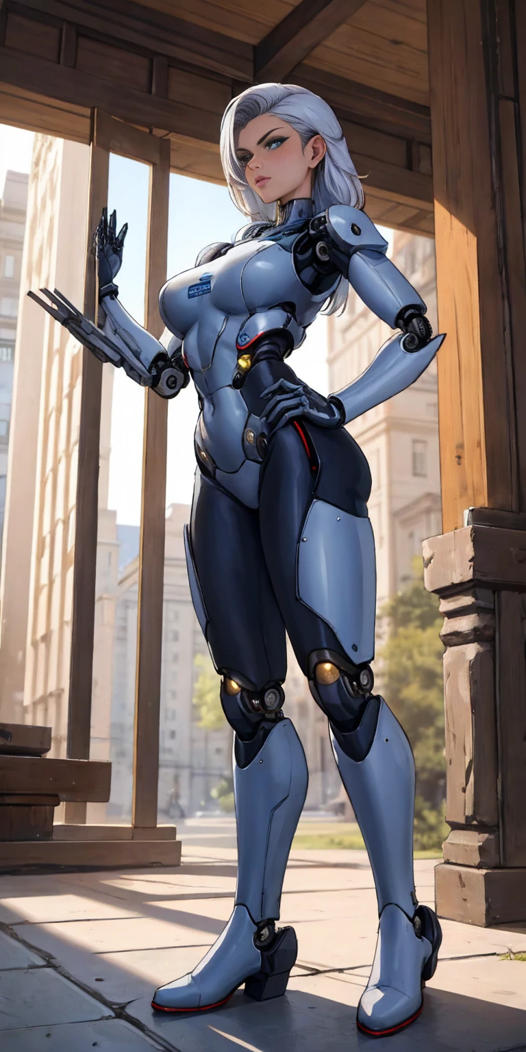 There is a woman in a robot suit posing next to an ancient building, Beautiful white girl half cyborg, Cute cyborg girl, Beautiful girl cyborg, Perfect Robot Girl, Cyborg girl, Young cyborg grady, Beautiful Female Robot, Beautiful robot woman, cyborg girl, perfect cyborg female, porcelain cyborg, Female robot, Beautiful cyborg images, Pirotess standing feet together, high boots
