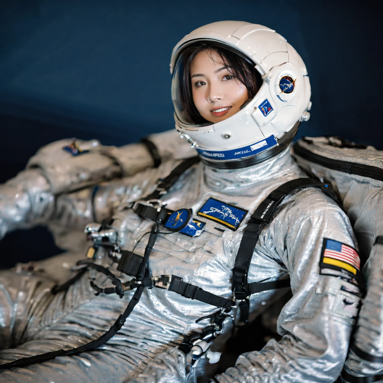 arafed woman in a Spacesuit posing for a picture, wearing a Spacesuit, with a Spacesuit on, space girl, in Spacesuit, wears tiny Spacesuit, beautiful woman in Spacesuit, star trek asian women, wears a Spacesuit, wear Spacesuits, Space Molly, woman astronaut, Spacesuit, portrait anime space cadet girl, Spacesuit