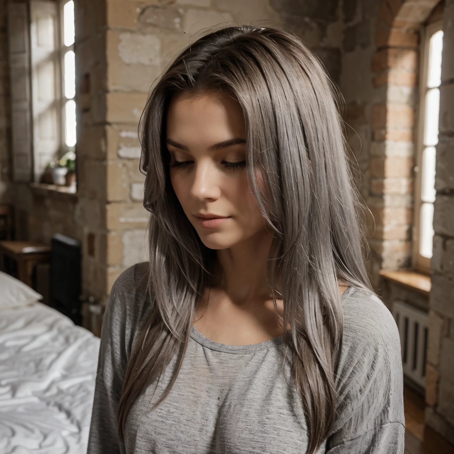 Old, cheveux gris long