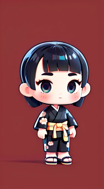 （（（Right in front）））、boy１people、2d character、from the front、symmetrical pose、Standing in honor、Four-headed character、boy、black hair、bangs、black kimono、無地のblack kimono、Wearing sandals、contour of the face、gills are fluttering、