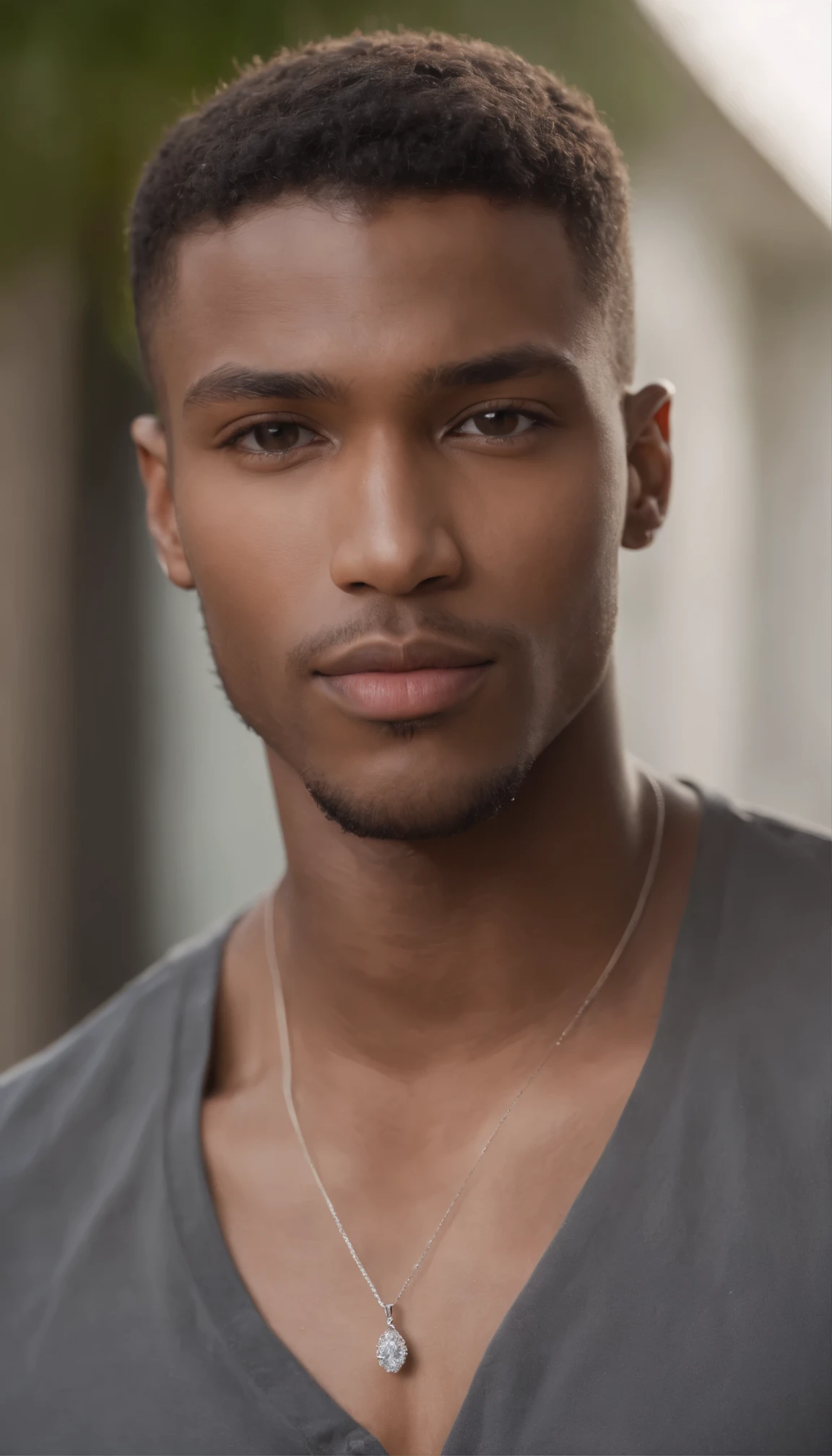 Raw photo of a young 23 year old Handsome dark man, medium lips, full body, high cheekbones, serious, Spanish and Cuban mixes race, low cut faded haircut with waves, sharp hairline front, chizled jaw line, low cute smooth beard, realistic skin texture, around 6ft 2 inches tall, slim athletic build, shirtless, diamond earings, silver and diamond thin necklace 6 pack abs, shot with Sony Alpha A65001.4f, highly detailed, masterpiece, car show background on the lawn