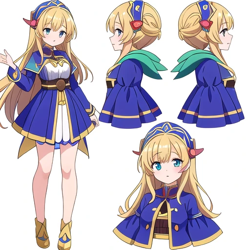 masterpiece, best quality, cute eyes, 1girl, solo, high fantasy costume, clerk costume, ((white background)), full body, multiple views, green,