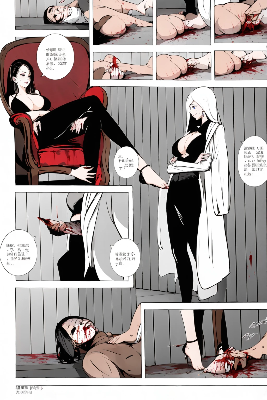 comic storyboard,realistic,3d,Unreal Engine 5,skin texture,anatomically correct,1beautiful girl, long hair,smile,barefoot,lace top,sexy, shiny leggings, thin gap,camel toe,high heels,cleavage,crossed legs,large breasts,leg tattoo,long hair,smile,toenails,) standing,trample,cuts,defloration,indoor,couple,femdom,hetero,saliva , mucus,femdom,blood on clothes,blood on hands,blood splatter,open mouth,kneeling man,sit,trembling man,dead man,sit,bruise man,lying man,man cum,bleeding man,(masterpiece, best quality:1.2)