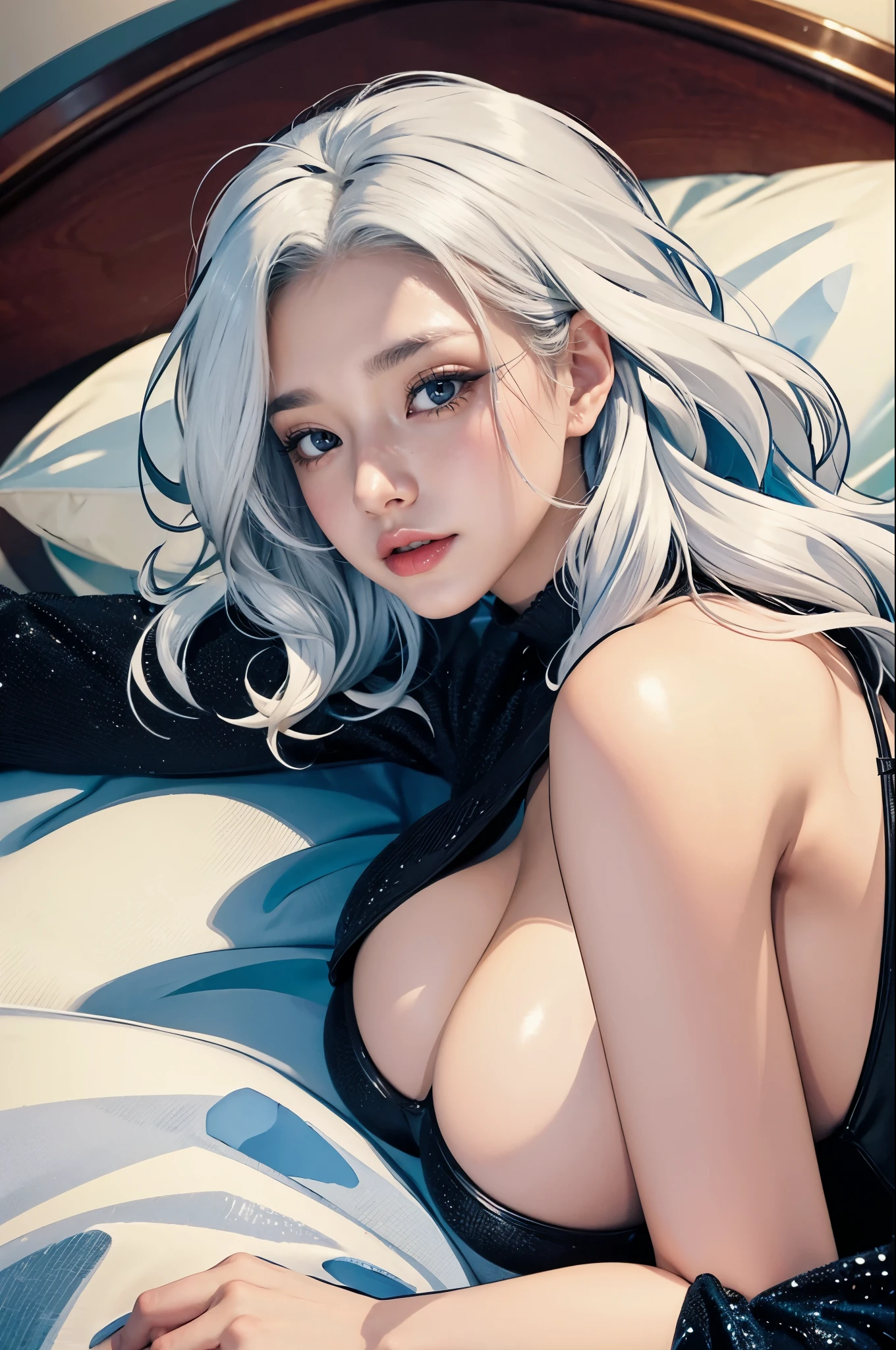 masterpiece, 4k, highresolution, highquality, white hair, light gray eyes,