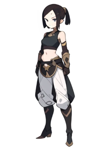 solo, female, crop top, ((( white background))), character focus, fantasy outfit, standing, character design, full body,