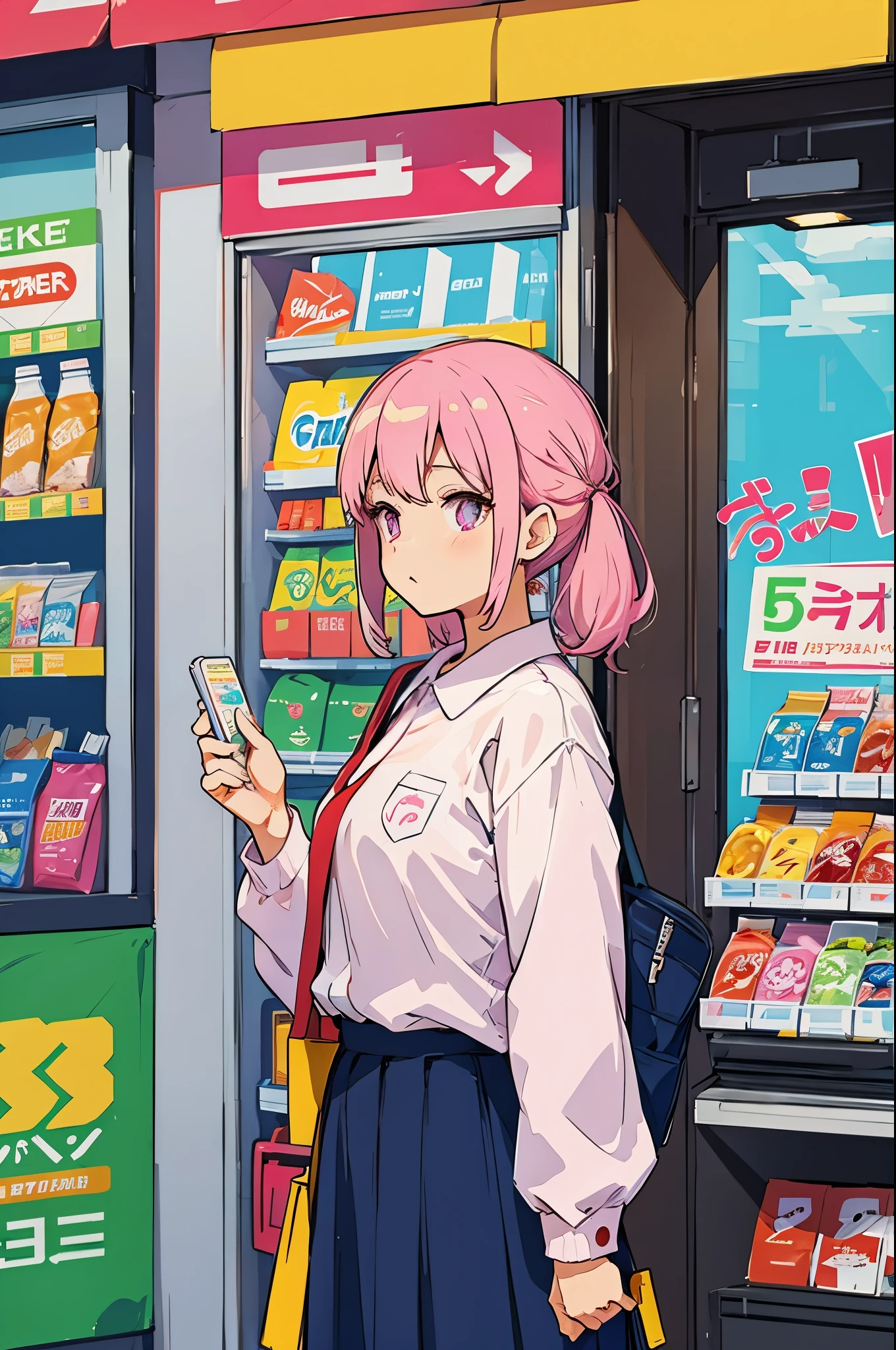Convenience store uniform style illustration, pink