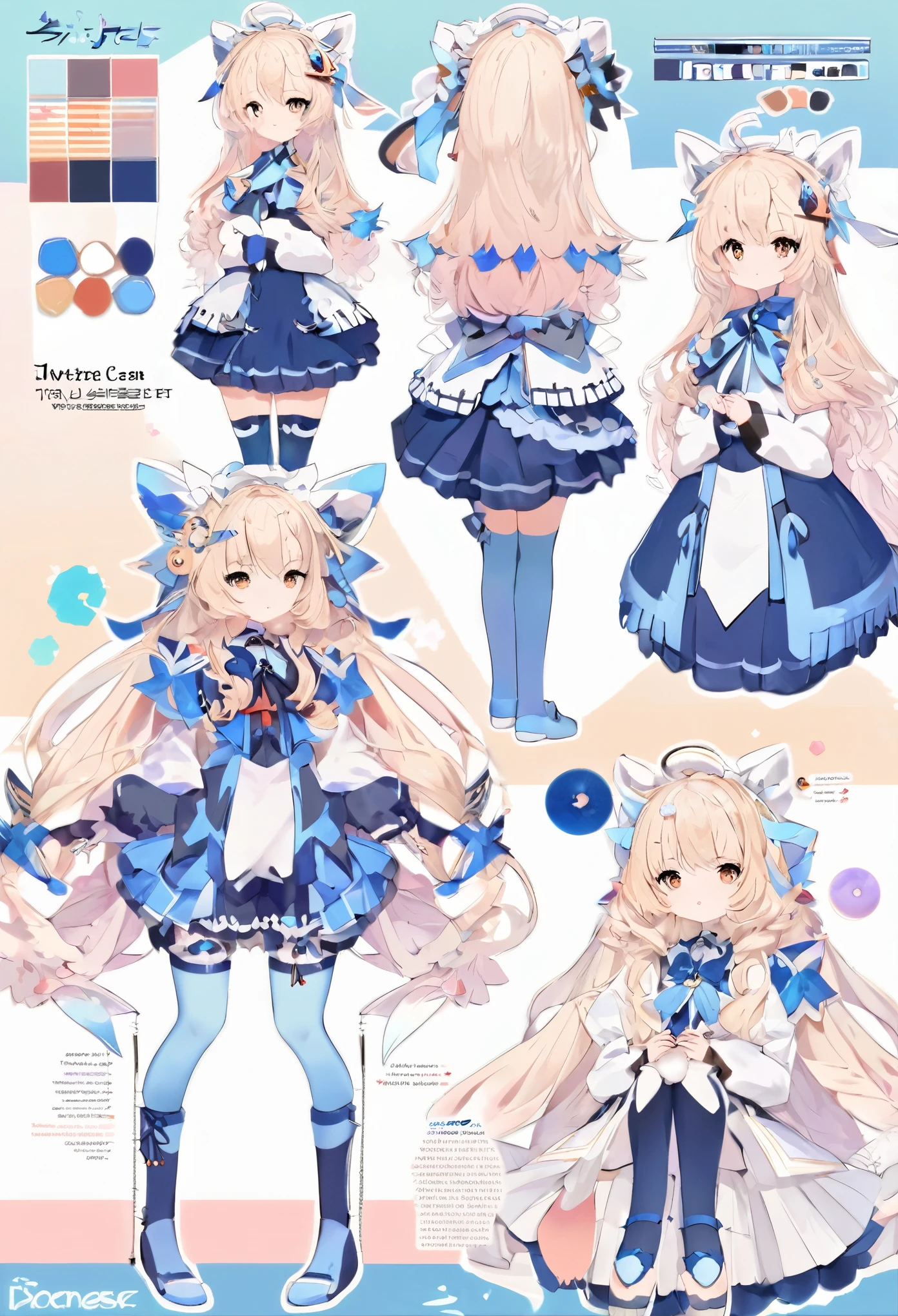 anime - style image of a character with a variety of hair and accessories, anime set style, anime character reference sheet, fantasy uniform, flat anime style, anime full body illustration, full_body!!, complete detailed body, extra detailed body, anime vtuber full body model, soft anime illustration, anime style character, clean detailed anime style,