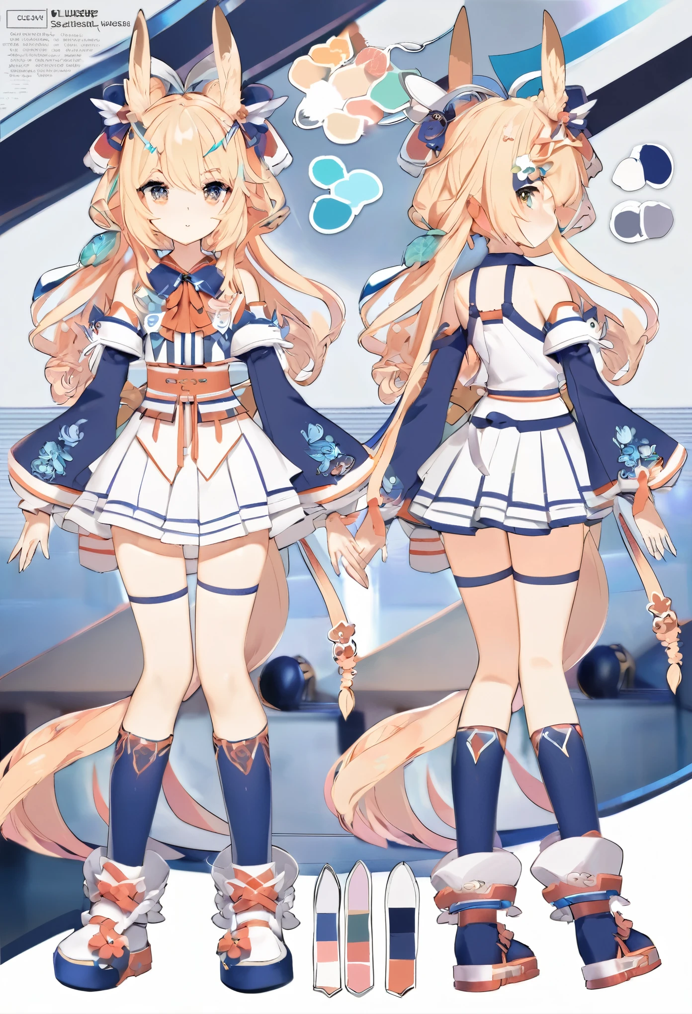 anime - style image of a character with a variety of hair and accessories, anime set style, anime character reference sheet, fantasy uniform, flat anime style, anime full body illustration, full_body!!, complete detailed body, extra detailed body, anime vtuber full body model, soft anime illustration, anime style character, clean detailed anime style,