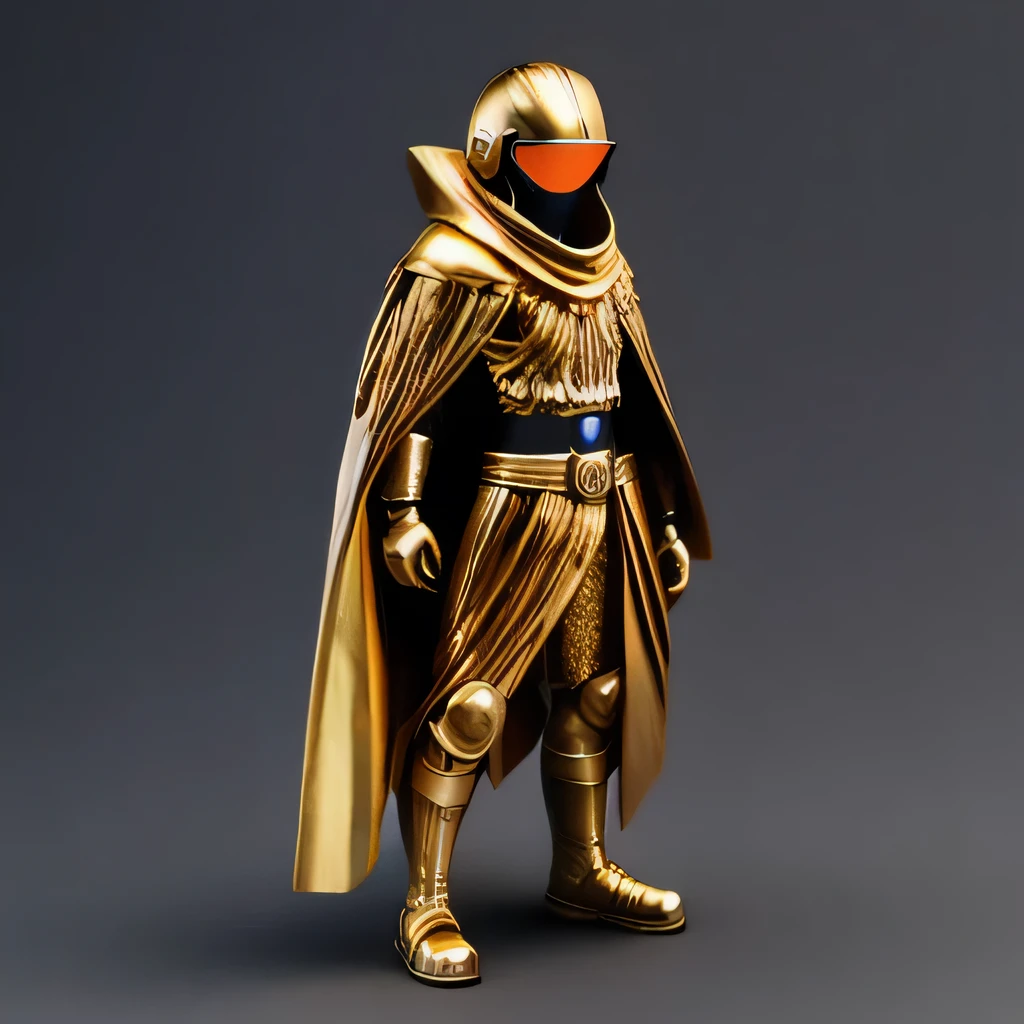 Brilliant Gold Diamond Maya Star，Copper weapons, Burlap Cape Mummy Hood Platinum Silk Cyberpunk Light Crossbow Space Station 1:60 miniatures, illustration, side view, (side view), Wear gold-rimmed reflective sunglasses, Carrying future weapons, very happy, side view, whole body, 3d, (Wood material) octane rendering, perfect appearance, collagen（（（Isometric art）））