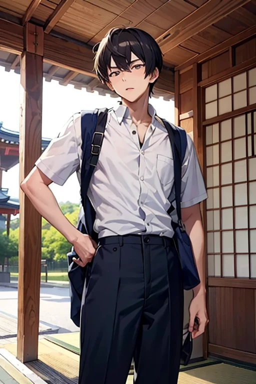 Delinquent boy,Handsome,Awe without anger,Japanese male high school student