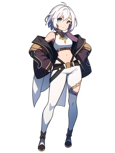 solo, female, ((( white background))), character focus, fantasy outfit, standing, character design, full body,