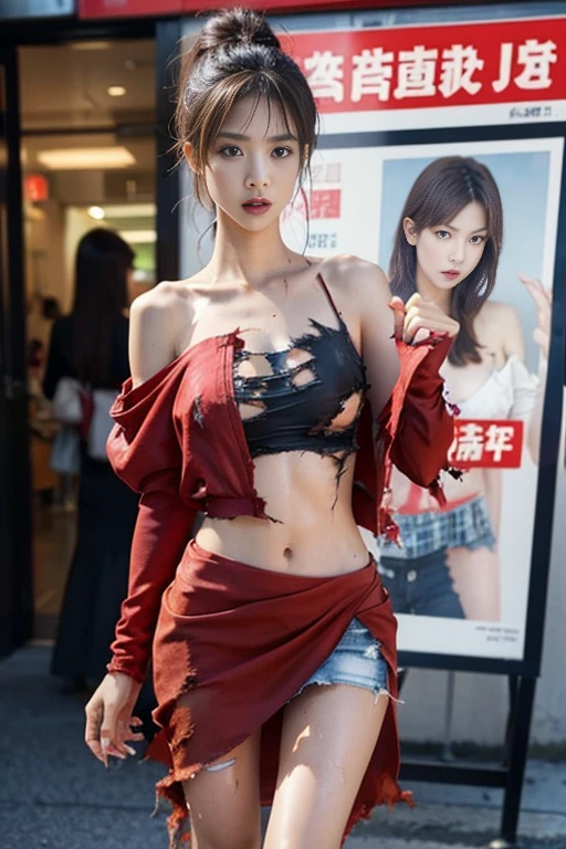 マーベル・コミック映画のposter, very beautiful, movies about spiderman, sexy, whole body, I'm wearing a skirt、premiere date, poster、belly buttonを突き出す、new york、she's wearing a torn spiderman suit,the suit is torn、wearing a skirt、 red and black color scheme,dynamic、masterpiece、highest quality、super detailed、very detailed、Detailed beautiful shine、超A high resolution、cinematic,tear,teardrop,(torn clothes:1.5), (wet clothes:1.4), bare shoulders,real rain,wet hair,belly button、exposing skin、sexyな肩を見せてる