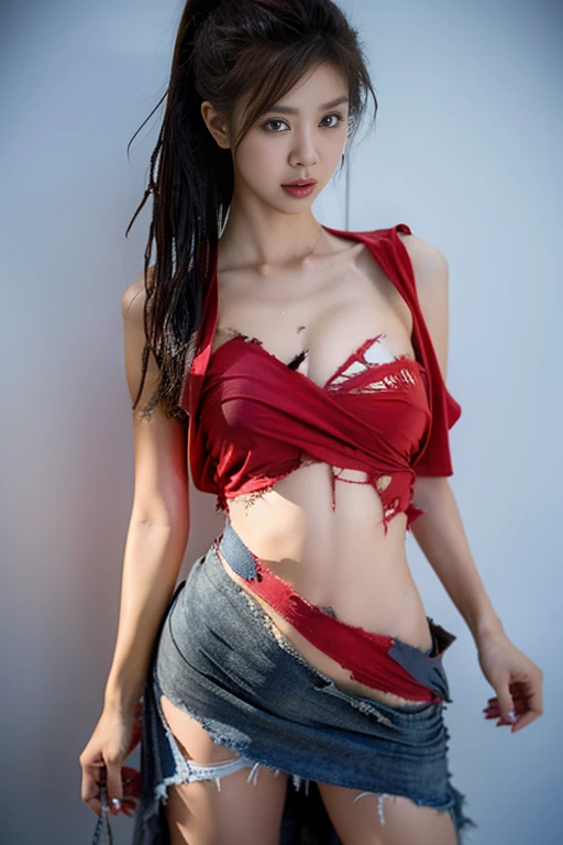 Japanese、Aki Hoshino、マーベル・コミック映画のposter, very beautiful, movies about spiderman, sexy, whole body, I'm wearing a skirt、premiere date, poster、belly buttonを突き出す、new york、she's wearing a torn spiderman suit,the suit is torn、wearing a skirt、 red and black color scheme,dynamic、masterpiece、highest quality、super detailed、very detailed、Detailed beautiful shine、超A high resolution、cinematic,tear,teardrop,(torn clothes:1.5), (wet clothes:1.4), bare shoulders,real rain,wet hair,belly button、exposing skin、sexyな肩を見せてる