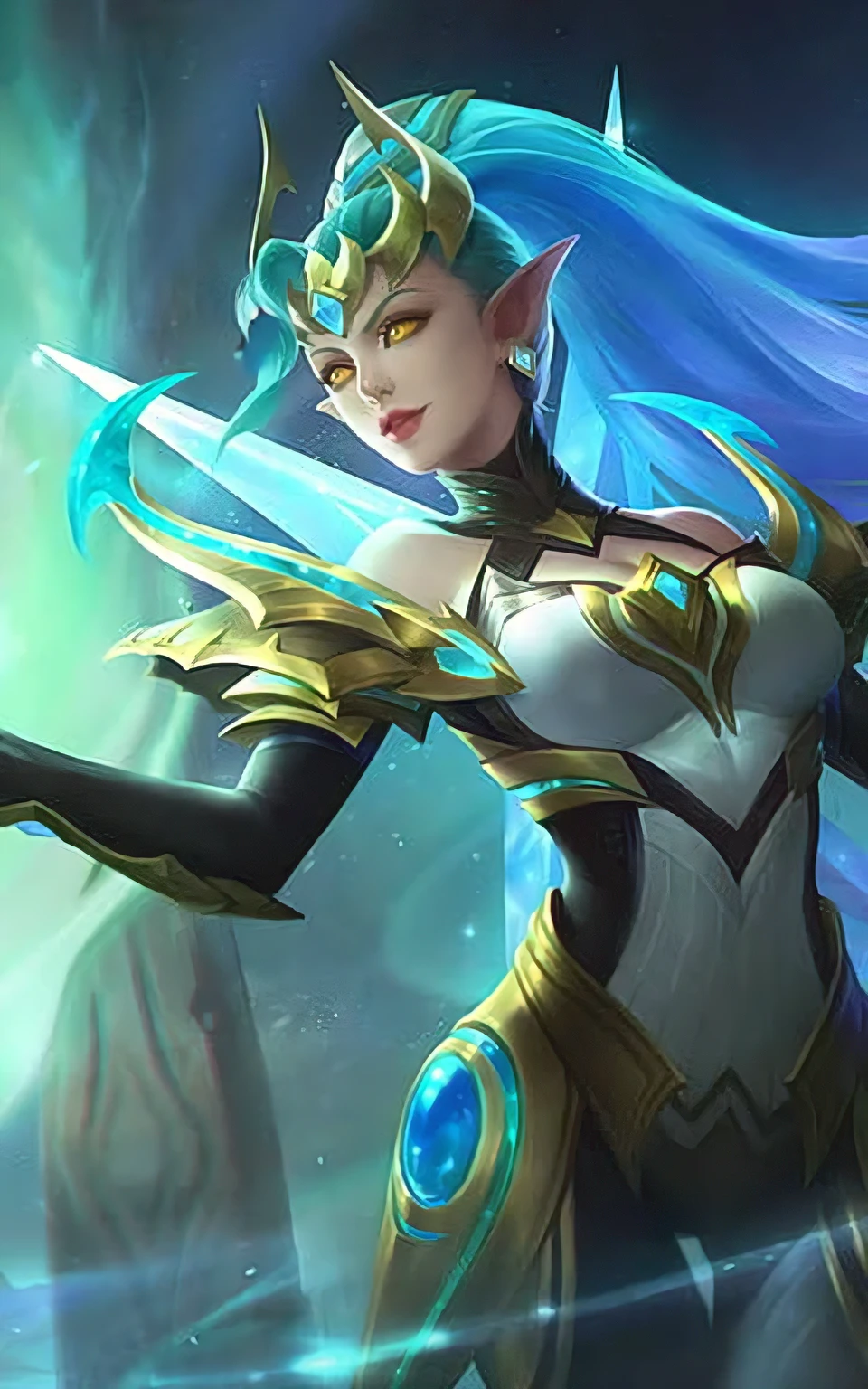 a close up of beautiful girl with a sword in a blue and gold outfit, qiyana, ig model | artgerm, portrait knights of zodiac girl, artgerm lau, irelia, artgerm detailed, inspired by Lan Ying, mobile legends, style artgerm, extremely detailed artgerm, as seen on artgerm