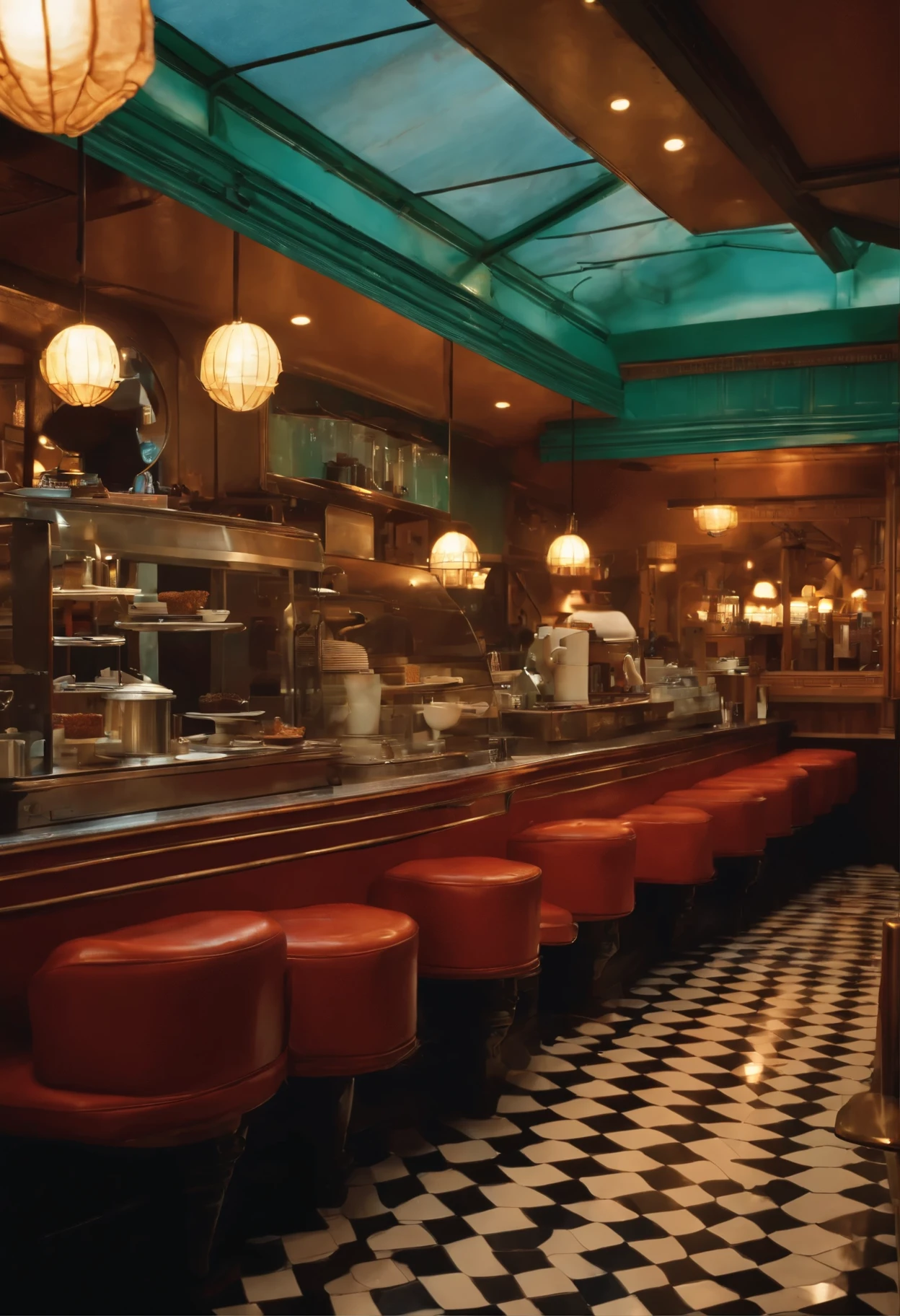 A general shot of the interior of a cafe located in London in the 80s