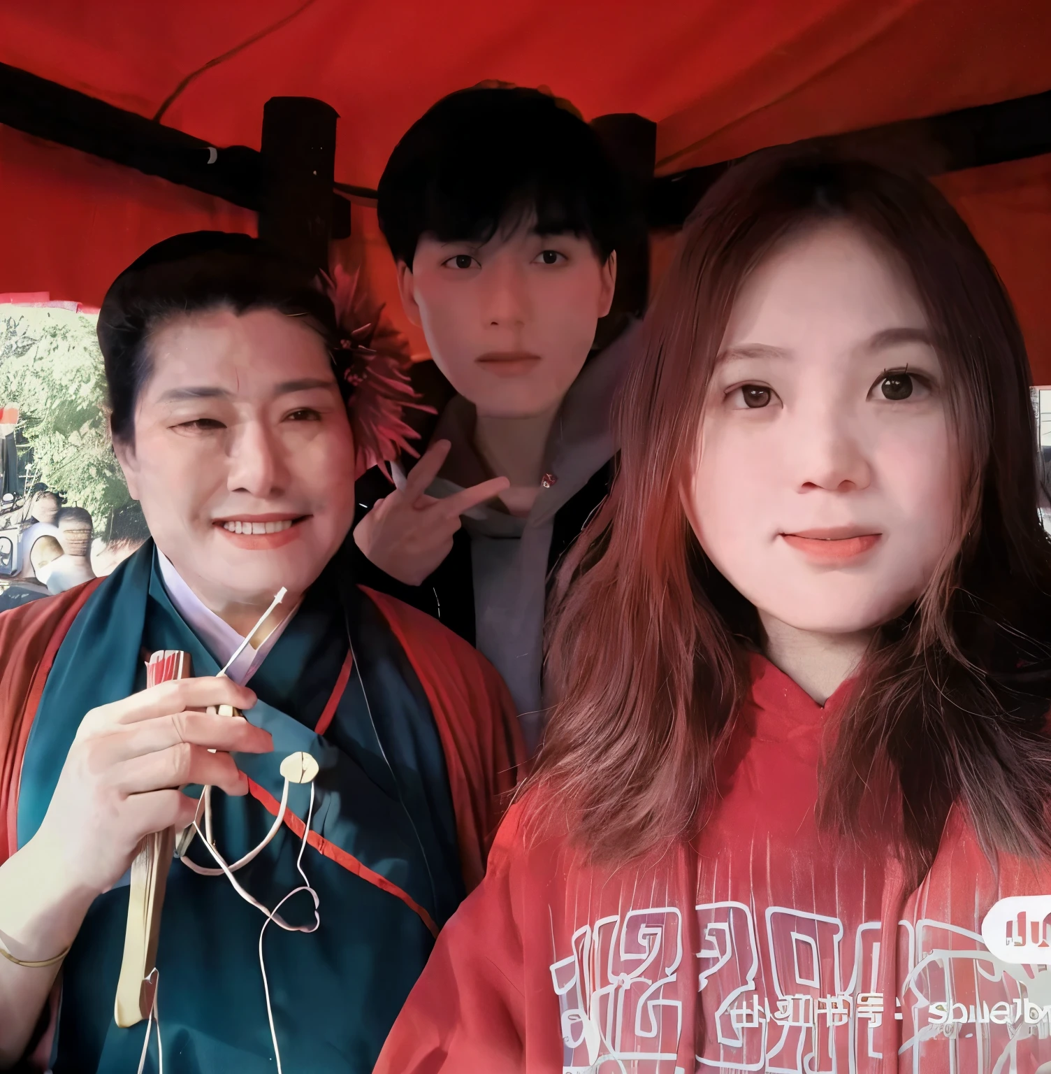 they are standing on a stage with a microphone and a red curtain, ruan jia and fenghua zhong, youtube video screenshot, Chiba Yudai, screenshot from a movie, lady, scene from live action movie, traditional chinese, Hungry Ghost Festival, jia, trending ，, bian lian, yan, opening scene