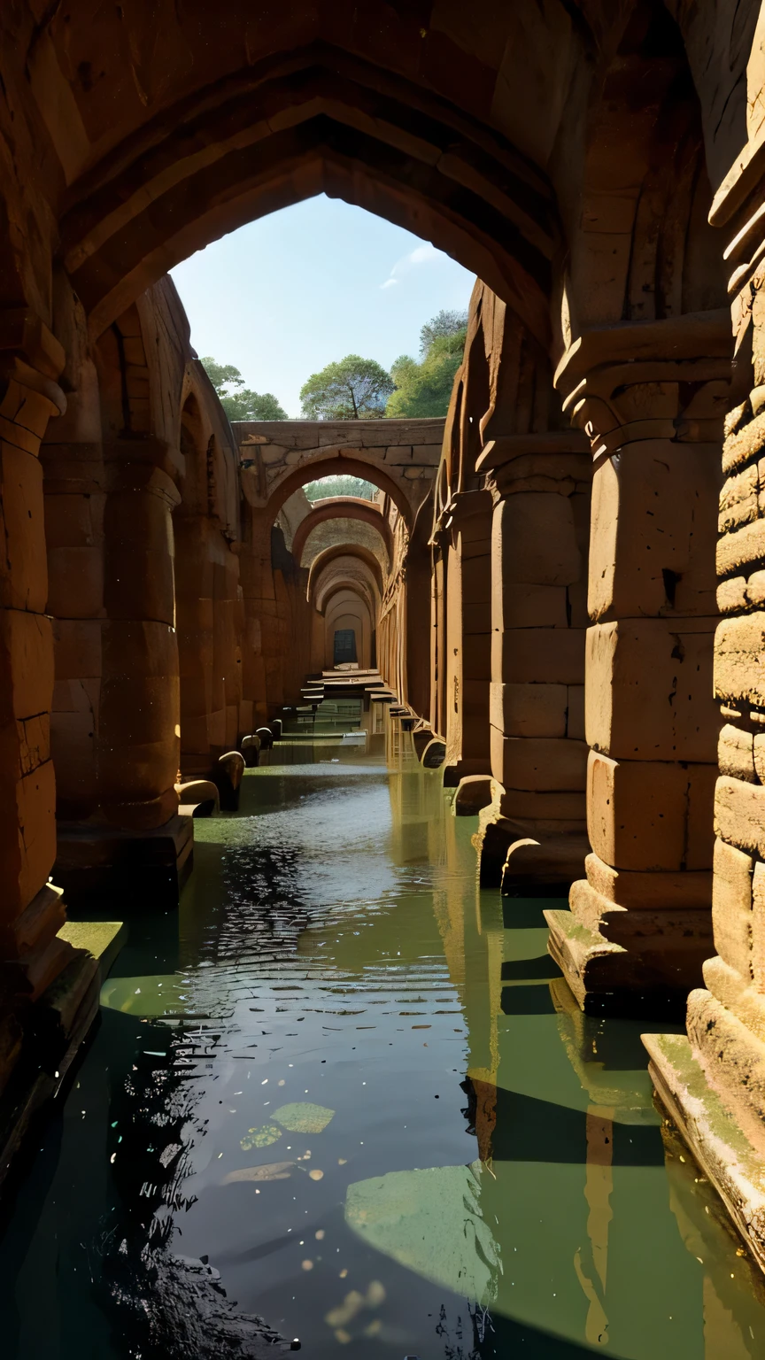 (best quality,4k,8k,highres,masterpiece:1.2),ultra-detailed,realistic:1.37,advanced drainage systems,Indus Valley Civilization,ancient architecture,precise engineering,innovative irrigation methods,complex water management systems,efficient hydraulic structures,archaeological artifact reproductions,textured stone surfaces,elaborate underground channels,evolved infrastructure,meticulously crafted drains,elaborate brickwork patterns,trickling water channels,ingenious water flow mechanisms,engineering marvels,sophisticated underground sewage networks,detailed stone carvings,meticulous craftsmanship,rainwater harvesting structures,vibrant green gardens,cosmopolitan cities,urban planning,practical hydraulic engineering,thoughtfully designed waterways,enduring civil engineering marvels,historical significance,archaeological discoveries,vivid colors, subdued earthy tones,soft sunlight,subtle shadows,sweeping landscapes,history come to life,artistic reinterpretation of ancient civilization,pioneering ancient civilizations,Indo-Aryan civilization,rich cultural heritage.