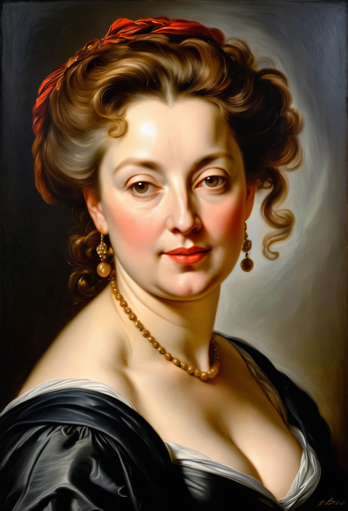 portrait painting of a thick Beautiful middle aged woman, extremely gorgeous , by Peter Paul Rubens, in Peter Paul Rubens style, by Caravaggio, intricate, flawless, masterpiece, Best quality,