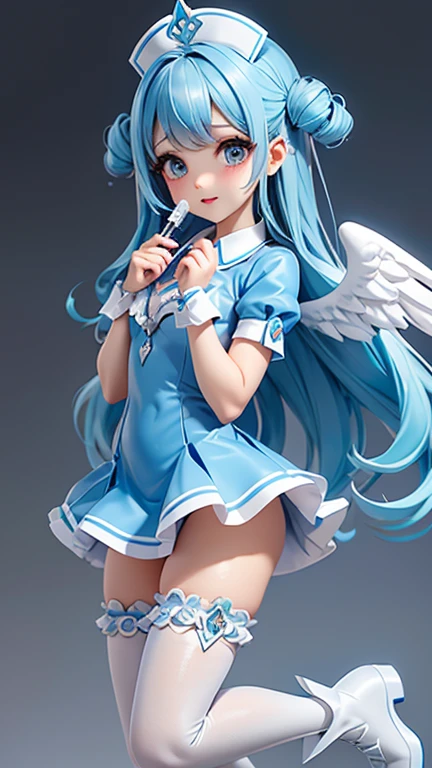Blue Nurse、angel wings、curly hair、drag、supplement、syringe、pastel colour、white stockings、platform boots、standing pose、Feminine pose、Pointed lips、cute