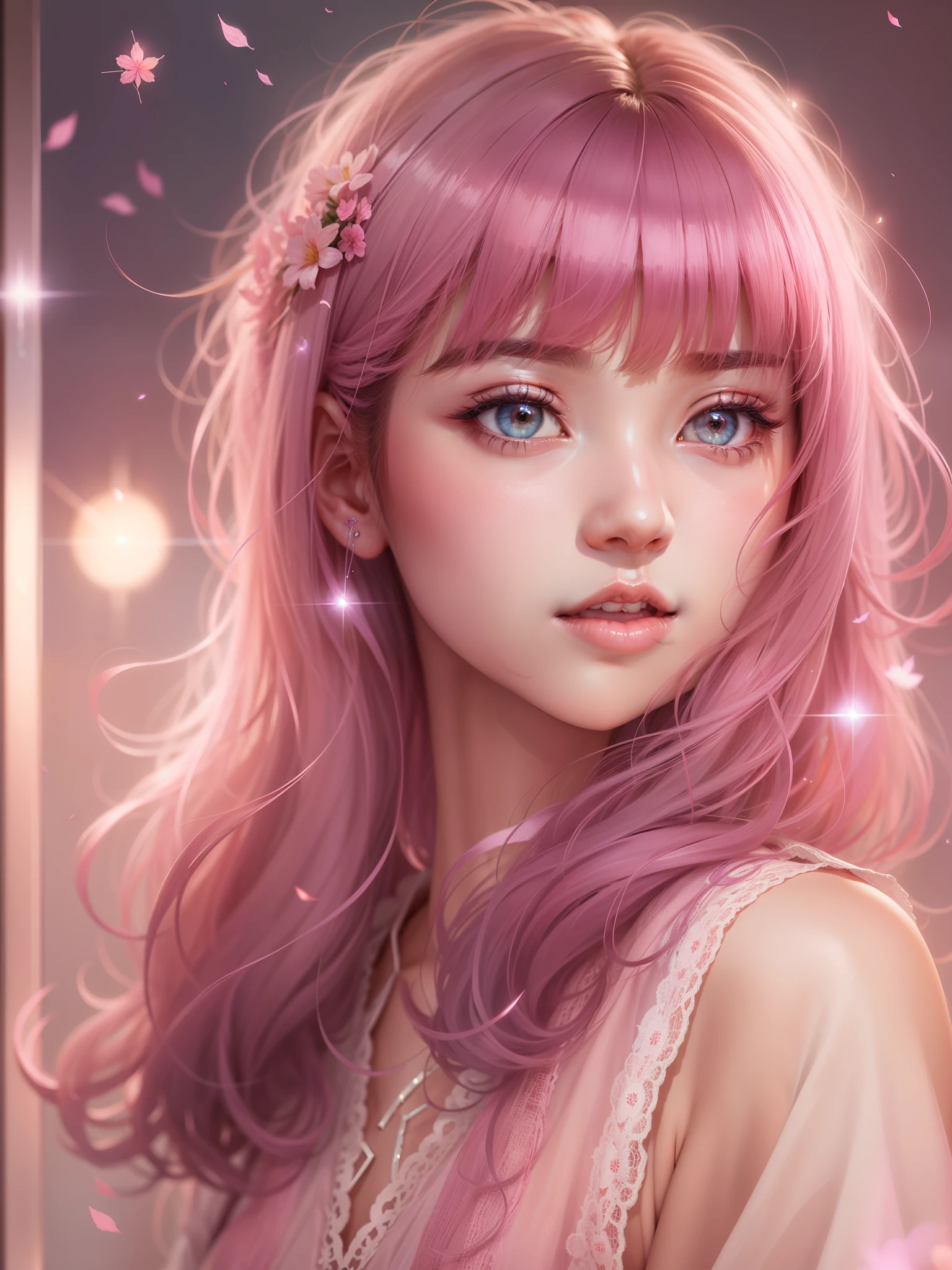 Open the door、Beautiful woman、With bangs、shoulder-length hair、kind、hall々I am doing、The core is solid、pink、Sparkling、