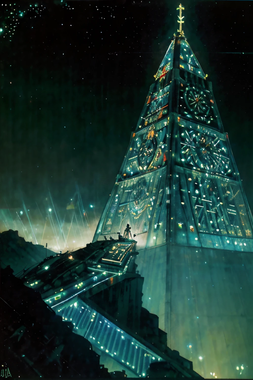 Cristo salvador entre un mundo apocaliptico saliendo victorioso en un desierto tipo cyber punk art abstracto tipo efecto de dmt sagrado representacion de lmal contra el bien en la vida y el mundo em el que vivimos como naturaleza piramides y simbologia sagrada