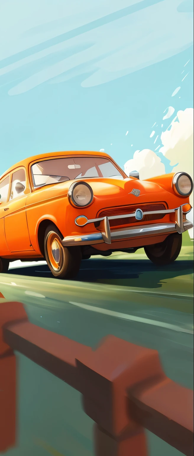 There is a cartoon，A car is driving on the road, A car moving at high speed，Stylized digital illustration, cartoon numbers, vehicle illustration, Stunning art style, digital cartoon art, Highly detailed ultra-real retro, beautiful retro art, moskvich, car concept art, Vector Behavior HD Jesper Ejsing, inspired by Marzberger, Wonderful illustrations, rendering art, by Marzberger