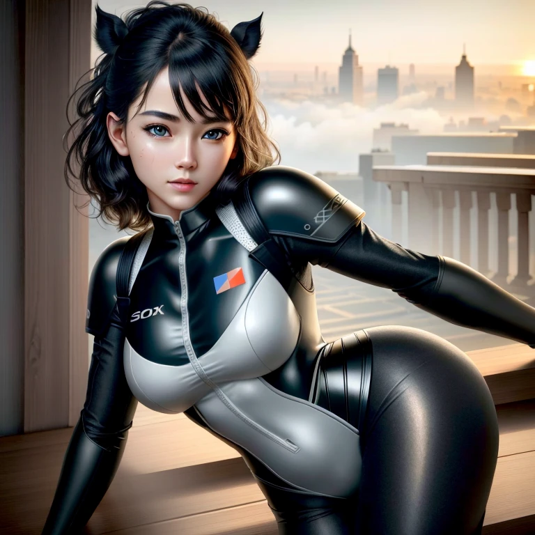 (1 girl:1.3), alone, (((Very Detailed face)))), ((The eyes and face are very detailed)))), beautiful details eyes, body parts__, official art, unified 8k wallpaper, super detailed, fair and fair, fair, masterpiece, best quality, The original, masterpiece, Super detailed photos, best quality, ultra high resolution, realism, Sunlight, full body portrait, amazing beauty, dynamic poses, delicate face, vibrant eyes, (from the front), She is wearing an equestrian outfit, Black and white color scheme,Tight Breeches,非常详细的城市roof背景, roof, overlooking the city, Detailed face, Detailed complex busy background, messy, Gorgeous, milky, highly refined skin, Realistic skin details, Visible pores, Clear focus, volumetric fog, 8K Ultra HD, DSLR camera, high quality, film grain, White skin, photorealism, Photography, Future dystopian metropolis, translucent