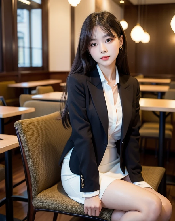 Use soft lighting,and presented in ultra-high resolution(Fidelity is set to 1.4),While retaining the features of the original photo。
There is a 26-year-old Taiwanese girl in the picture,She is sitting alone in the cafe,Show sexy and charming charm。There's a sparkle in her eyes,She has a detailed and beautiful face and a mid-bust part,and preserve high-resolution details of human skin texture。
She has long flowing hair,Wearing a black blazer、short skirt、White shirt and black stockings。Make sure the image is in portrait mode,vividly show her style。