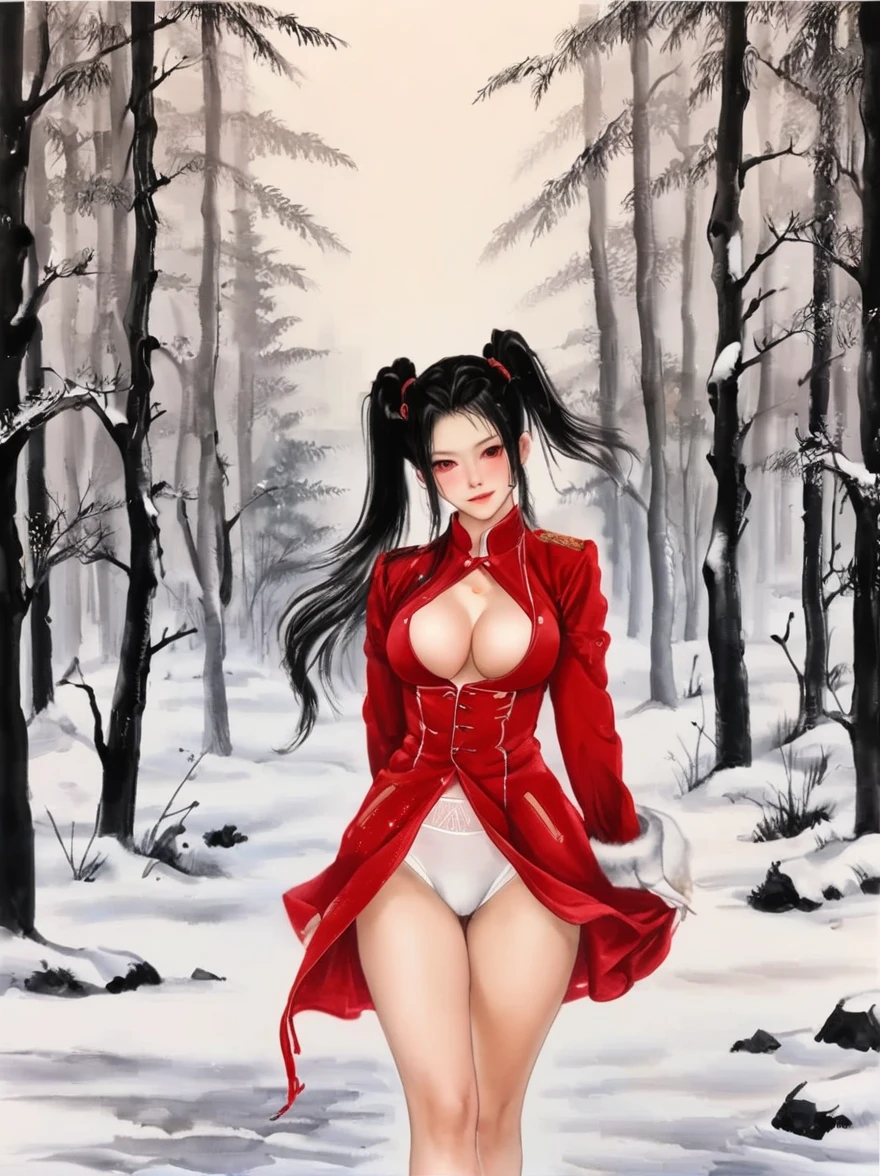 可爱ofGoblin,girl,1个girl,(((A bit,very smallof身体,very small))),((())),((动漫Goblin 有极其可爱和美丽of辫子头发)),(((Goblin,Goblin耳朵))),(((Big breasts))),((((black hair:1.35,Double ponytail hair,Dyeing inner hair,ear breathing)))),(((red eyes:1.3))),complexof眼睛,美丽细节of眼睛,对称of眼睛,big eyes:1.5,(((光滑of皮肤:1.5,明亮of皮肤: 1.5,黝黑of皮肤,闪亮of皮肤,非常闪亮of皮肤,闪亮of身体,plastic glitter skin,夸张of闪亮皮肤,发光of皮肤))),(详细of身体,(详细of面部)), 可爱of,of,大胆of,zettai ryouiki, 暴露of服装,露出你of皮肤,(((性感of红色毛皮大衣,Red fur coat suit,Wearing a red fur coat:1.3,Red winter coat))), ((red miniskirt,带毛边ofred miniskirt,Visible suspenders)),(Trouser suspenders),(White gloves,red clothes,half naked,带一点red clothes,(((raw edge clothes)))),(((complexof服装,complexof衣服,Embroidered clothing,华丽of服装,embroidered clothes,华丽of衣服))),(dynamic poses:1.0),Awkward,(center,Suitable proportions,rule of thirds),((下雪of松林)),winter,landscape:1.25,((complexoflandscape)),((Snow forest background)), (光滑of冬季装饰品),high resolution,clear focus,(super detailed,Very detailed),(Realistic艺术作品:1.37),(Very detailedofCG unity 8k壁纸),(((明亮of颜色,充满活力of主题))),(complex),(masterpiece),(highest quality),Artistic images,(由sldr拍摄of照片),(complexof背景),完美渲染of面部,完美of面部细节,Realisticof面部,photorealistic,analog style,(((complexof细节))),(((Realistic))), (((camel toe, white leotard)))