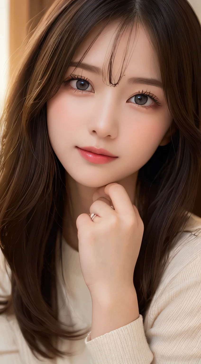 table top, highest quality, shape, Super detailed, finely, High resolution, 8k wallpaper, perfect dynamic composition shape, beautiful and detailed eyes, straight hair, small breasts, natural color lip, random sexy pose,smile,20 year old girl、midnight、Beautiful and dense face、perfect and beautiful face,Big eyes、Raw photo、Expressing feminine poses with your whole body、beautiful and detailed eyes、small face、beautiful duplex、slim face and style,beautiful golden ratio face、Women's suit set(inside:long sleeve blouse)