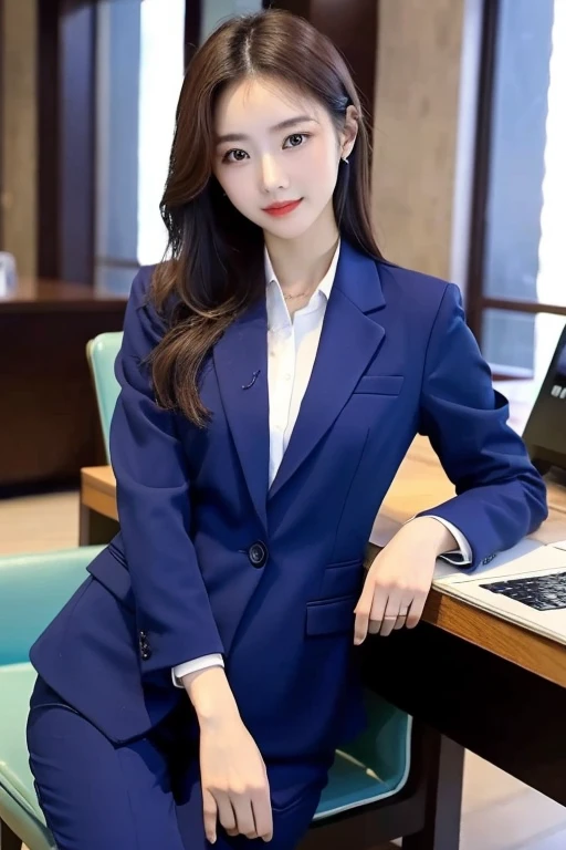 ((highest quality)), ((masterpiece)), (be familiar with), Perfect face, laptop under arm、Beauty in business suit
