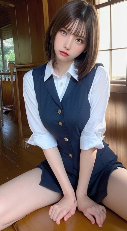 ulzzang-6500-v1.1, (raw photo:1.2), (photorealistic:1.4), beautiful detailed girl, very detailed eyes and face, beautiful detailed eyes, ridiculous, incredibly ridiculous, huge file size, super detailed, high resolution, very detailed, best quality, masterpiece, kemomimi, ((Japanese girls' high school uniform)), illustration, very detailed, CG, unified, 8k wallpaper, amazing, Fine details, masterpiece, best quality, very detailed CG uniform 8k wallpaper, light on face, cinematic lighting, 1girl, 16 years old, ((no panties)), ((dynamic pose))), (camel toe), (half), (pantyhose), (knee-bending leg sitting))