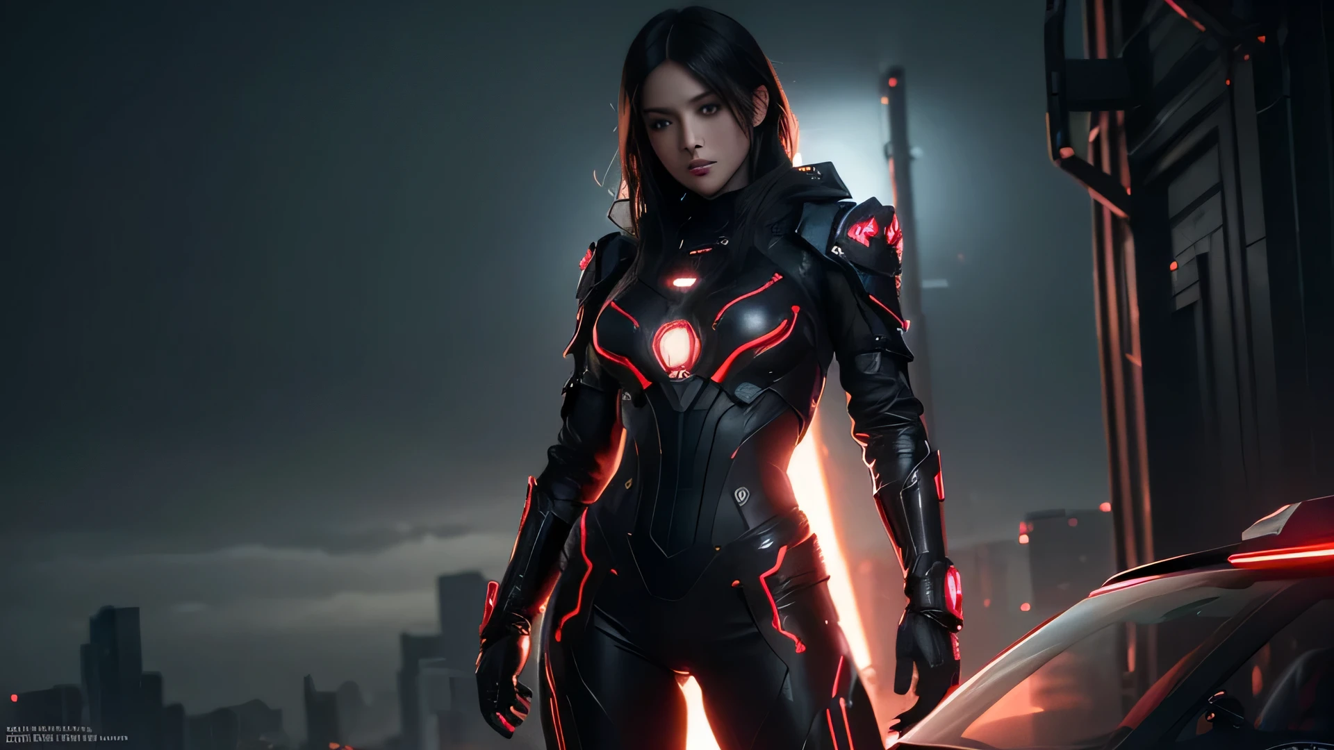 ((highest quality)), ((masterpiece)), (be familiar with:1.4), 3D, Image of a beautiful cyberpunk woman in a cloak, HDR (high dynamic range),ray tracing,NVIDIA RTX,super resolution,unreal 5,Scattered beneath the surface,PBR texturing,Post-processing,anisotropic filtering,Depth of the bounds written,Maximum clarity and sharpness,multilayer texture,Albedo and specular maps,surface shading,Accurate simulation of light-matter interactions,Red Neon Suit, perfect proportions,octane rendering,two-tone lighting,wide aperture,Low ISO,White balance,Rule of thirds,8K RAW,,(Lie:1.3)