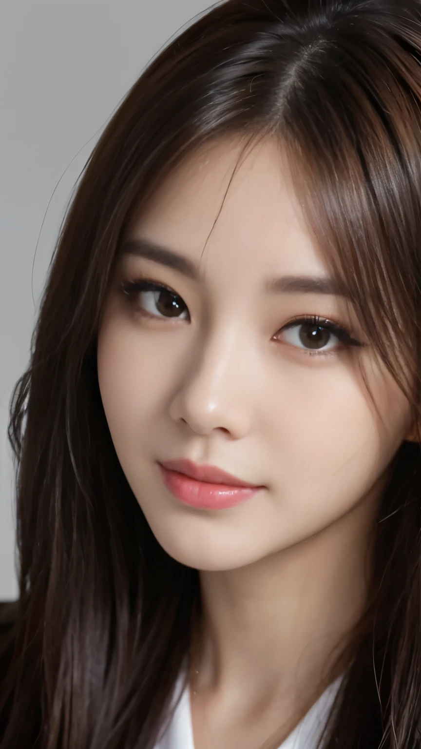 table top, highest quality, realistic, Super detailed, finely, High resolution, 8k wallpaper, 1 beautiful woman,, light brown messy hair, wearing a business suit, sharp focus, perfect dynamic composition, detailed and beautiful eyes, fine hair, Detailed and realistic skin texture, smile, close-up portrait, model body shape