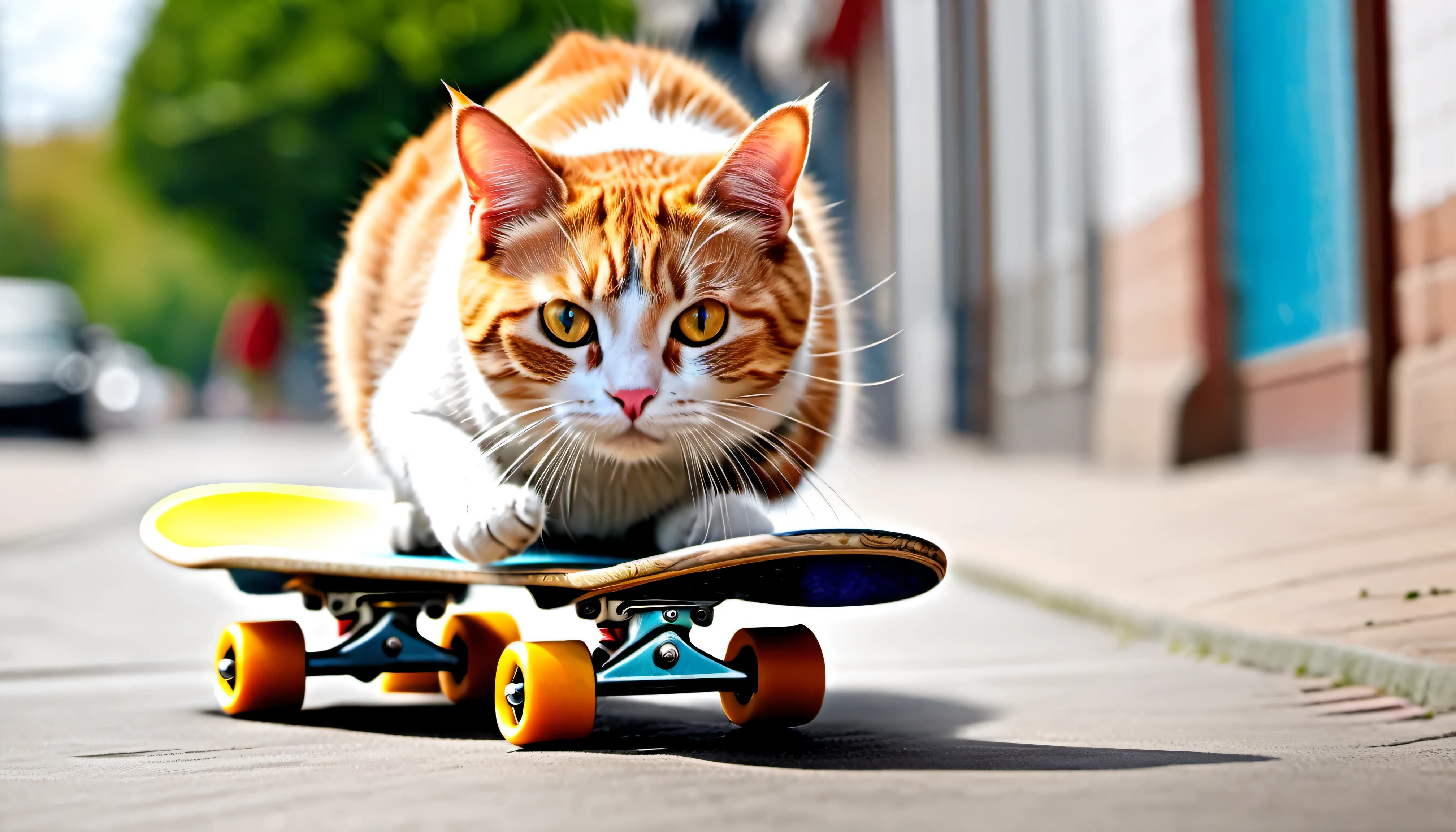 Get image on vecteezy shutterstock theme cat playing skateboard aesthetic hyper realistic ultra rendering ultra detail wallpaper 16K resolution