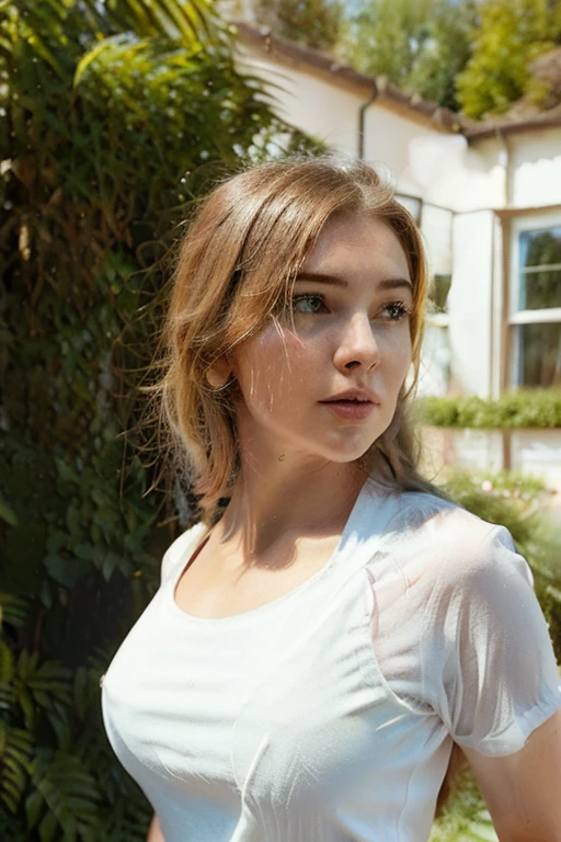 masterpiece, line art of a female character, Florence Pugh shocked expression, detailed country garden background, Art Deco designs,, style by double exposure, no shading, for coloring page, white space, no shadowing,'