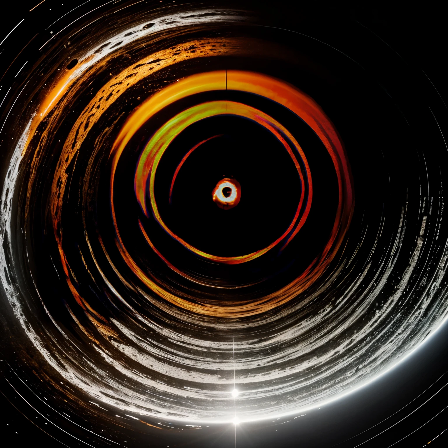 Orange, black, white, warping, pattern, circle, black hole