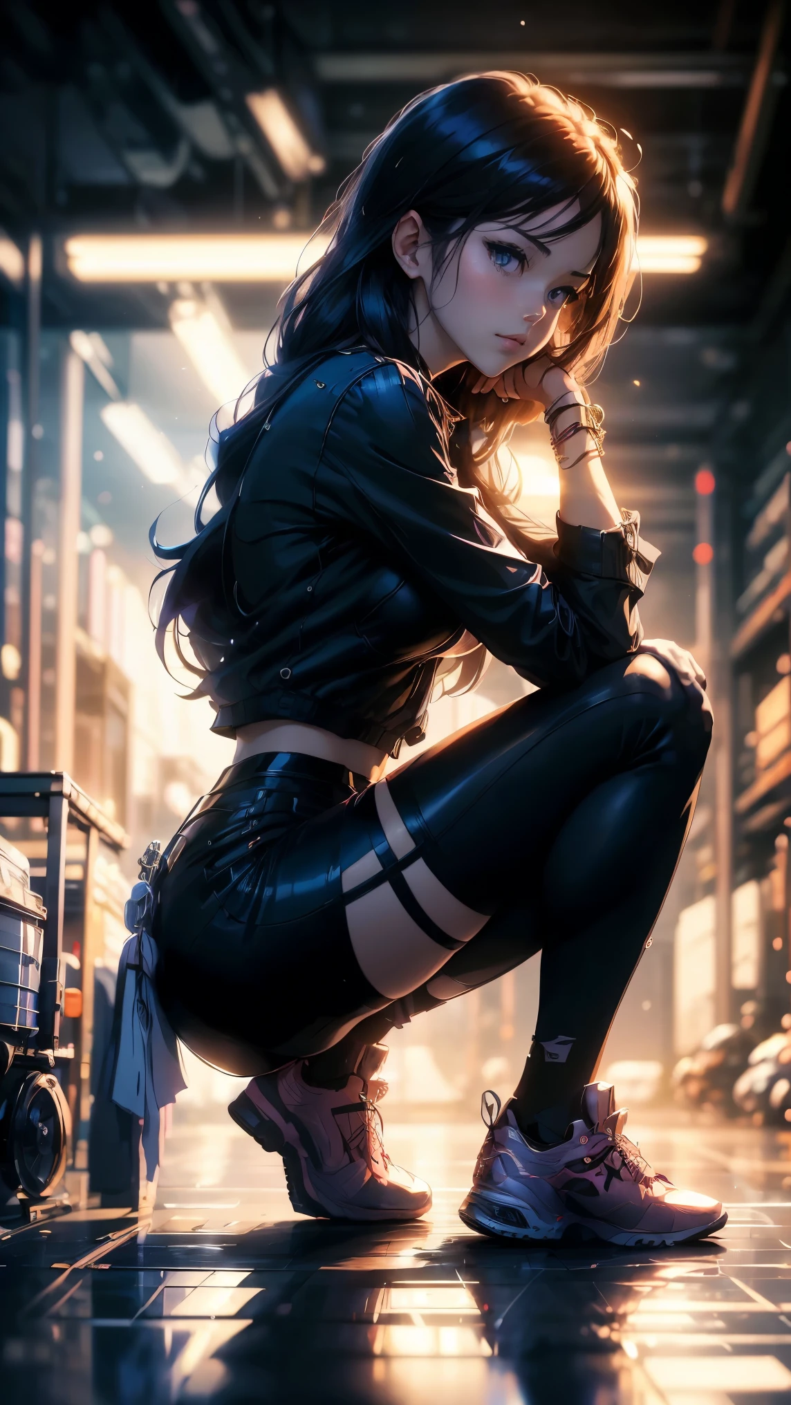 there is a woman sitting on a car in a garage, seductive anime girl, alena aenami and artgerm, miura kentaro style, beautiful alluring anime woman, style of hajime isayama, beautiful anime girl squatting, artstyle : ilya kuvshinov, artgerm and ilya kuvshinov