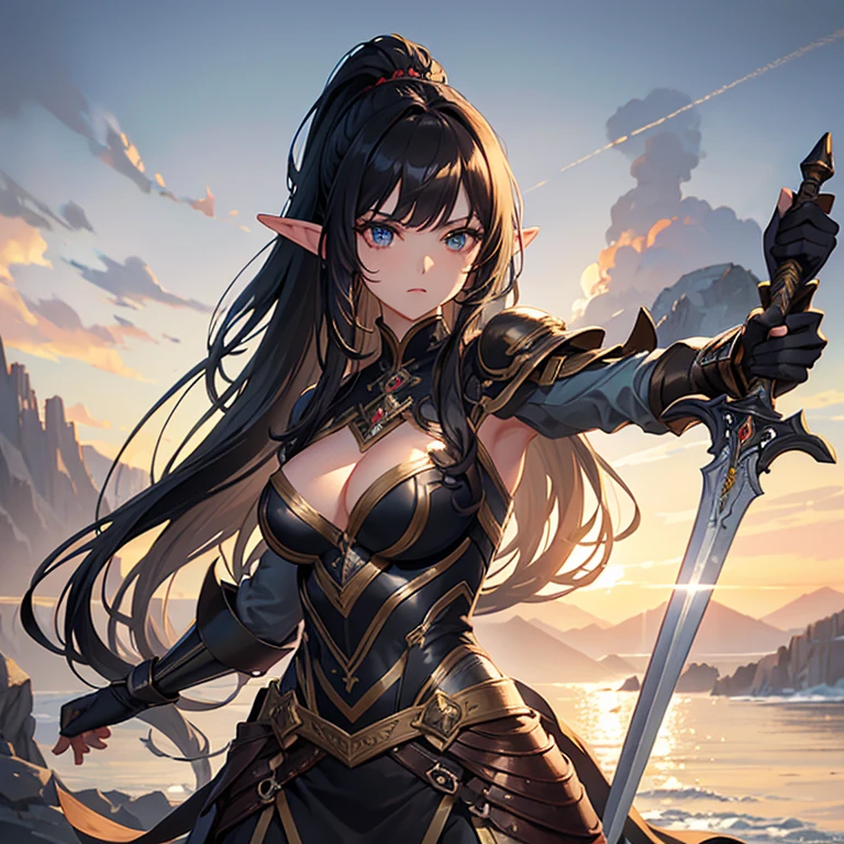 create illustrations of a half-orc woman, com pele verde, blackquality hair, wearing fur armor, carrying a two-handed ax, in anime style;
