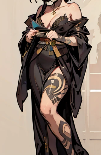 (masterpiece), (High resolution), (super delicate),,(Horror elements), bust up,((Alphonse Mucha 1.5))、black hair、very unusual hairstyle、(background:Japan、Buddha decoration)、Full body tribal tattoos