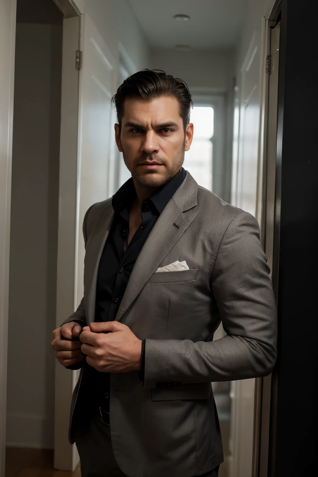 He is slightly older than the protagonist, in his late 30s to early 40s, with a rugged and imposing presence.
His features are sharp and angular, with a jawline that is often clenched in simmering anger or frustration.
He carries himself with an air of entitlement and dominance, his posture rigid and imposing.
His eyes are cold and calculating, with a hint of menace lurking behind their steely gaze.
He typically dresses in a manner that reflects his desire for control and power, often opting for tailored suits or crisp button-down shirts that convey an aura of authority.