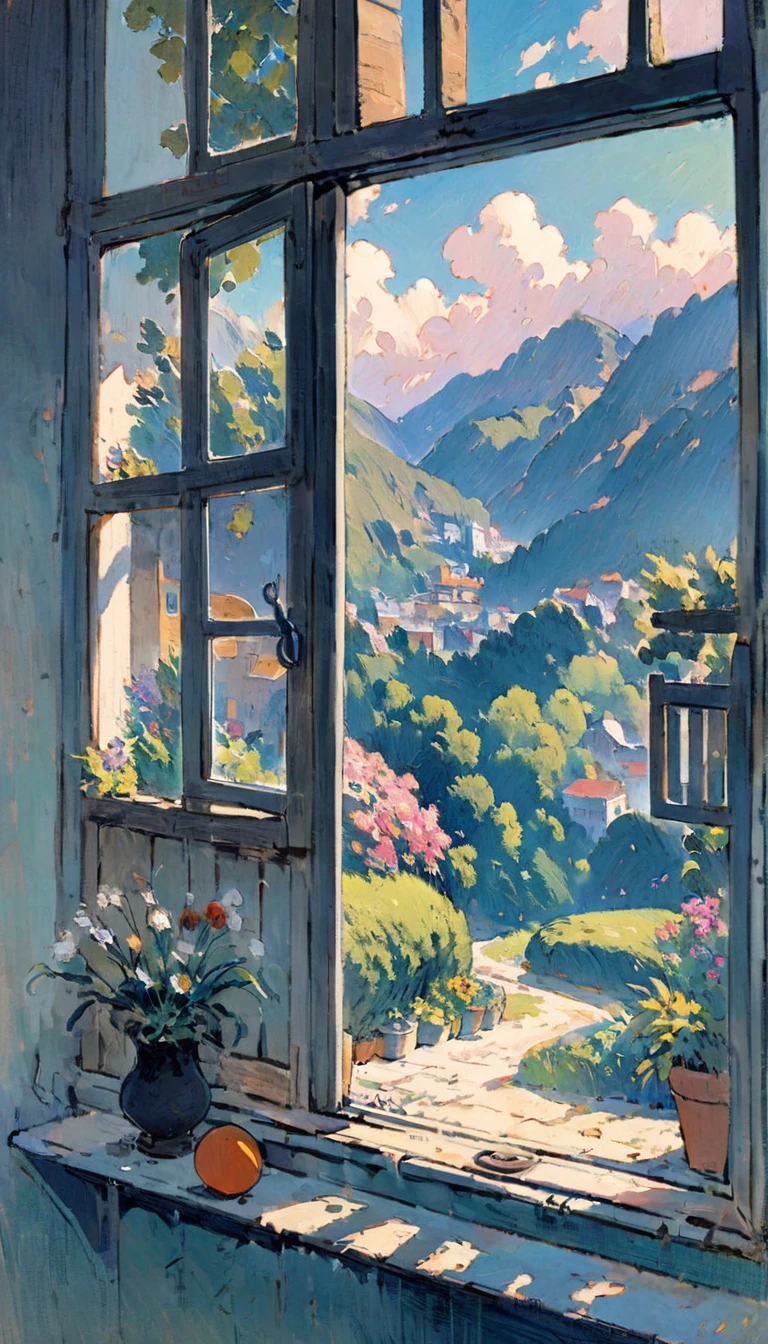 The scenery outside the window