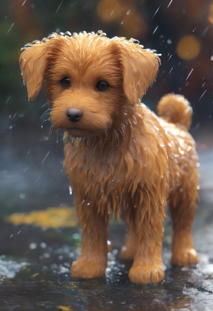 puppy、alone、wet in the rain、Freezing