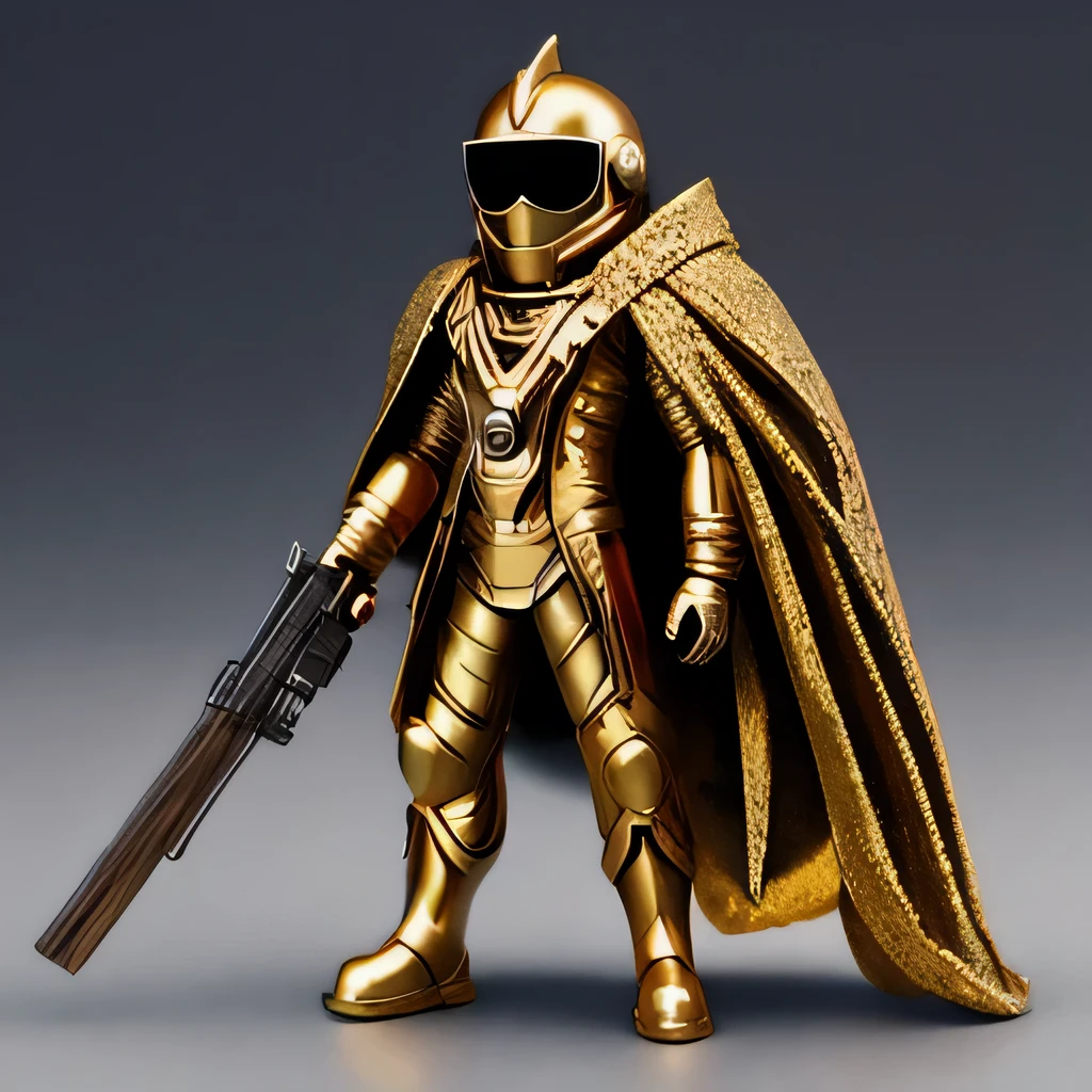 Brilliant Gold Diamond Maya Star，Copper weapons, Burlap Cape Mummy Hood Platinum Silk Cyberpunk Light Crossbow Space Station 1:60 miniatures, illustration, side view, (side view), Wear gold-rimmed reflective sunglasses, Carrying future weapons, very happy, side view, whole body, 3d, (Wood material) octane rendering, perfect appearance, collagen（（（Isometric art）））