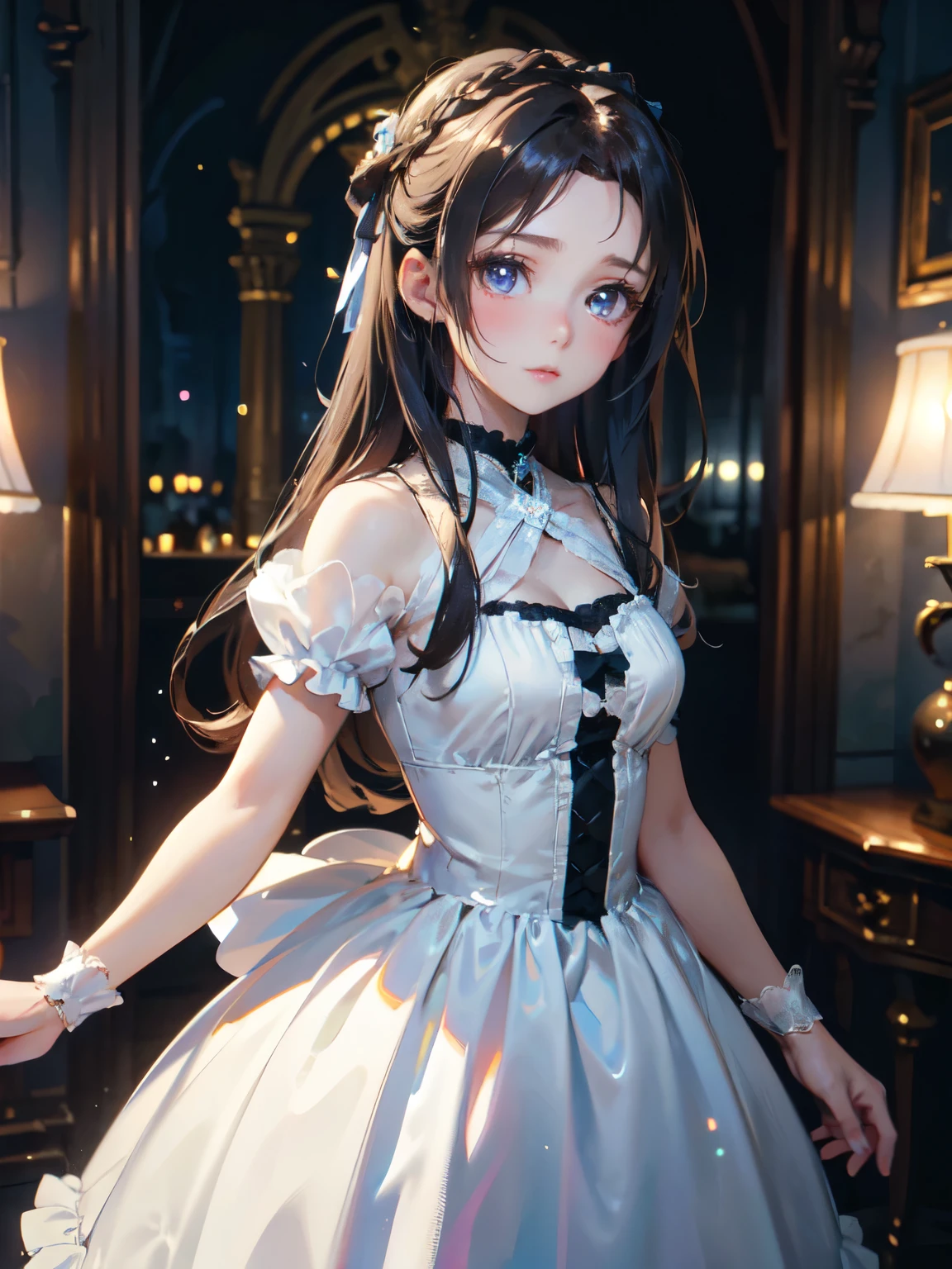 (high quality,masterpiece,4k,8k,16k),cute girl,bust,medium chest,ta dress,smooth skin,silky hair,vibrant colors,dreamy lighting,shiny girden,subtle details,intense gaze,revealing expression,porcelain-like complexion,graceful pose,gentle atmosphere,pure innocence,natural beauty,sublime aesthetics