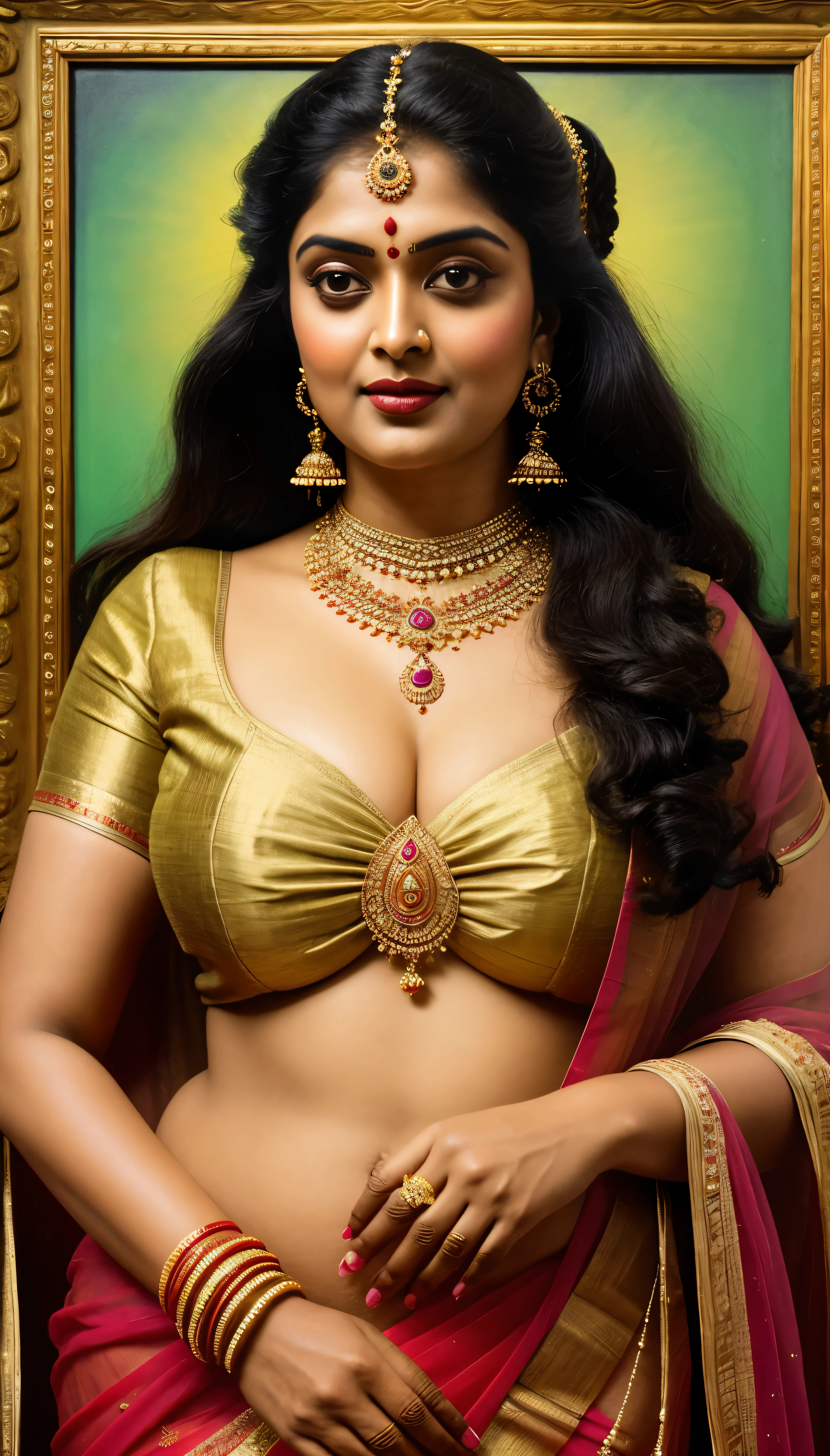 Nazriya Nazim as a gorgeous South Indian Empress wearing ((Kasavu Saree)); ((ultra glossy lips)); ((Traditional South Indian Makeup)); ultrarealistic skin, ultrarealistic face; ultrarealistic body; ((ultrarealistic gold ornaments)); ((Colossal tits)); ((overflowing Colossal breasts)); fully nude; coin slot pussy; detailed pussy; high resolution; detailed skin; ultra detailed eyes; ultra detailed face; ultra detailed lips; 4k resolution; both eyes are similar, heavily oiled shiny skin, sexy seductive pose, standing; looking at viewer, facing camera; full body photograph, DSLR photo; HDR, super-resolution, maximum clarity and sharpness, rule of thirds, 8k raw, reflections, sharp focus