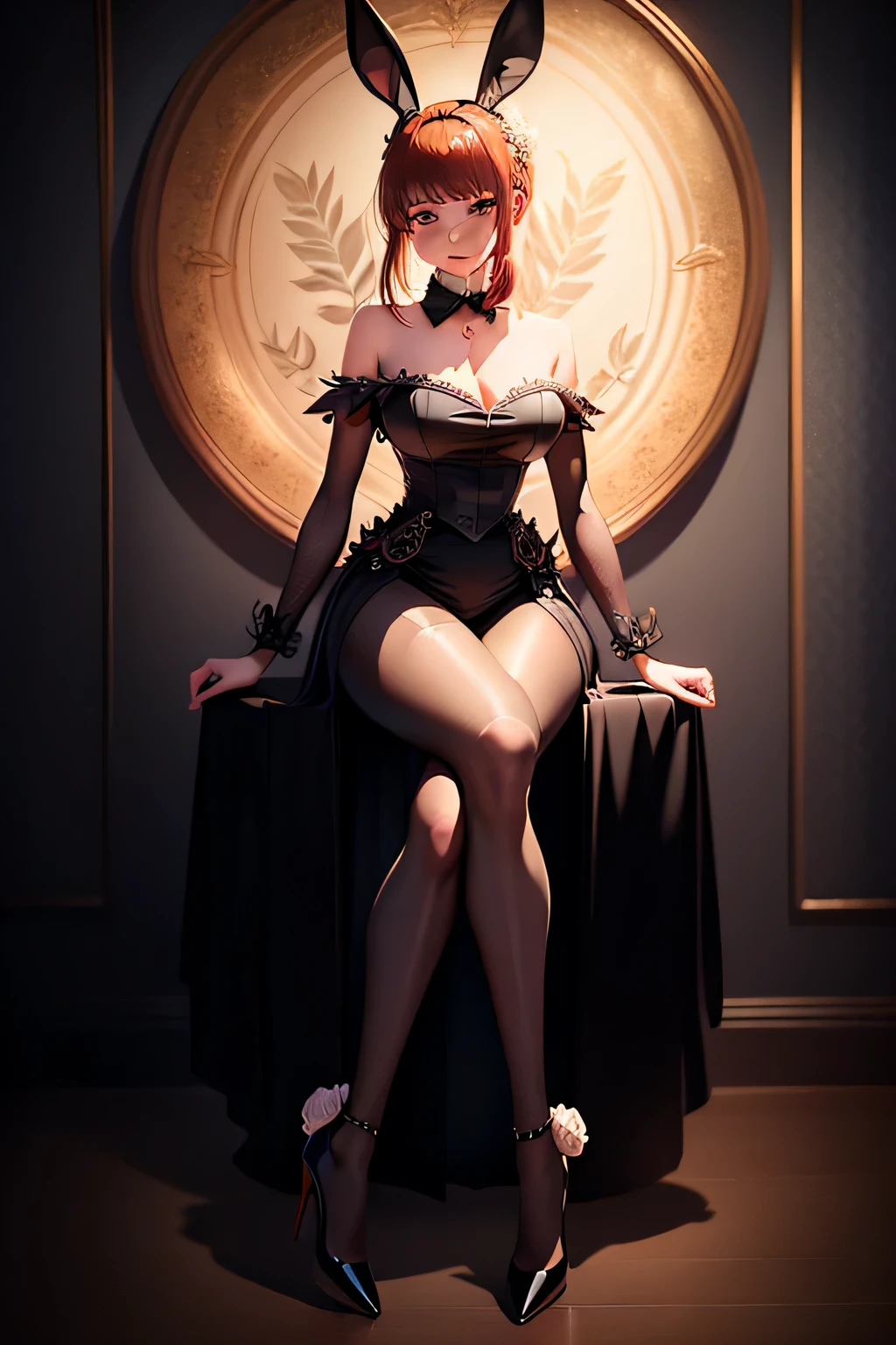 masterpiece,best quality,(Very detailed CG unified 8k wallpaper)(best quality),(Best Best Illustration),(best shadow)nature',Black bunny girl high heels full body photo
